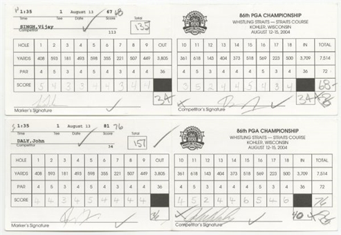2004 PGA Championship Winner Vijay Singh’s Scorecard with Tiger Woods as Marker and Bonus John Daly Scorecard